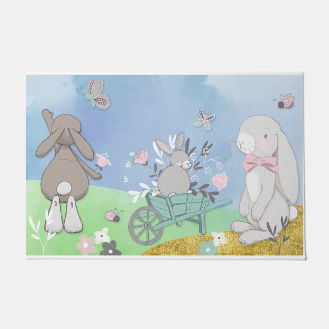Field of spring bunnies doormat (Front)