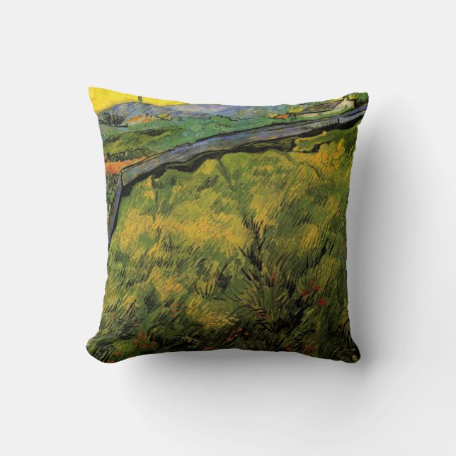 Field of Spring Wheat, Sunrise by Vincent van Gogh Cushion (Front)