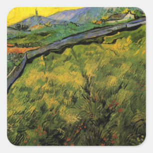 Field of Spring Wheat, Sunrise by Vincent van Gogh Square Sticker