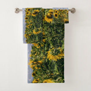 Field Of Sunflower Under Blue Sky With Clouds Bath Towel Set