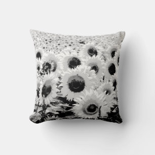 Field of Sunflowers - black, white and grey Cushion