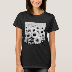 Field of Sunflowers - black, white and grey T-Shirt