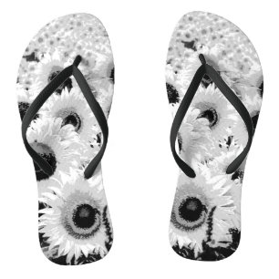 Field of Sunflowers - black, white and grey Thongs