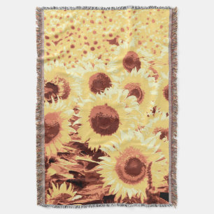 Field of Sunflowers - brown, gold and yellow Throw Blanket