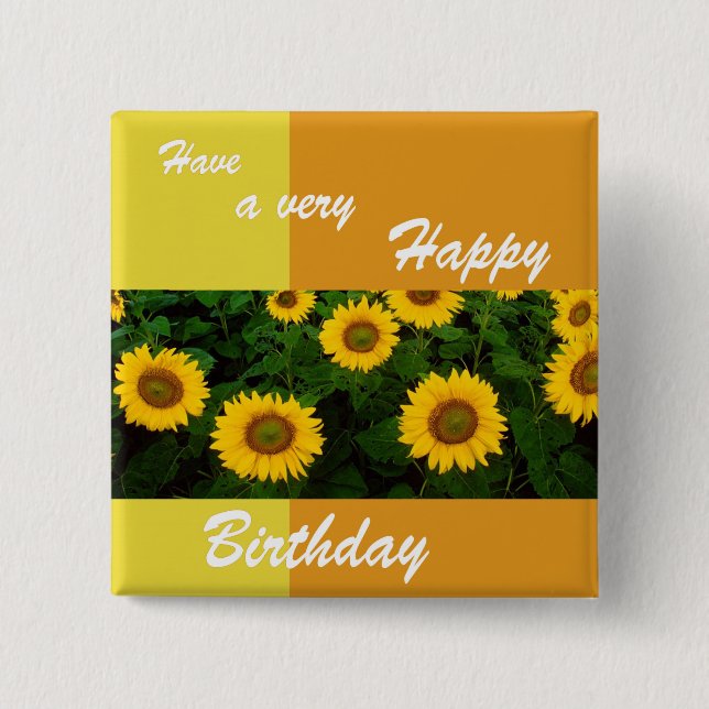 Field of Sunflowers - Happy Birthday Button (Front)