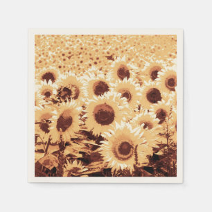 Field of Sunflowers - sepia tone, camel & brown Napkin