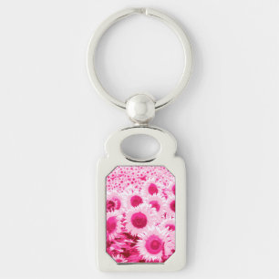 Field of Sunflowers - shades of fuchsia pink Key Ring