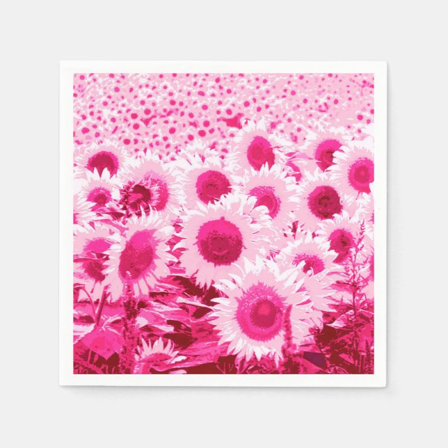 Field of Sunflowers - shades of fuchsia pink Napkin (Front)