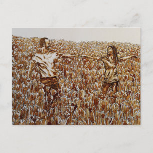 Field of tulips coffee & ink sketch postcard