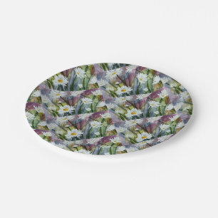 FIELD OF WHITE DAISY FLOWERS PAPER PLATE