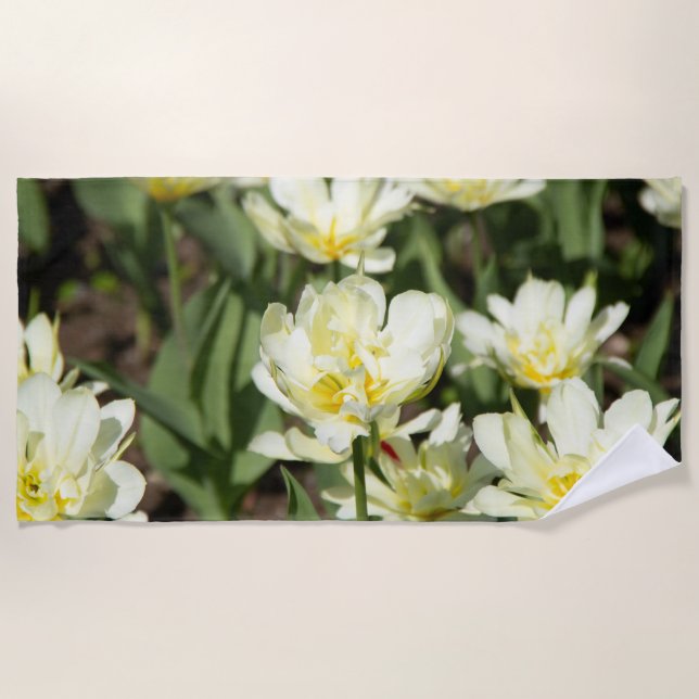 Field of white tulips Photo Beach Towel (Front)