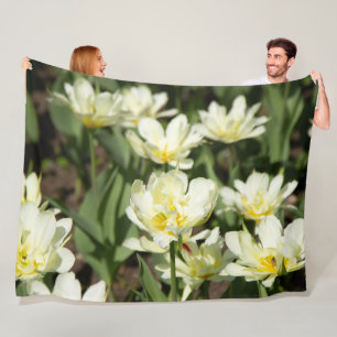 Field of white tulips Photo Fleece Blanket