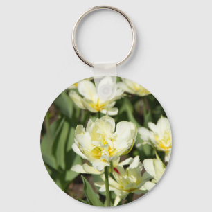 Field of white tulips Photo Key Ring