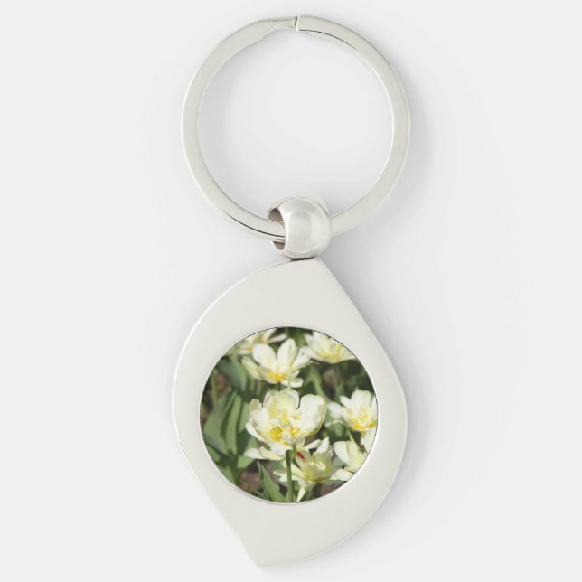 Field of white tulips Photo Key Ring (Front)
