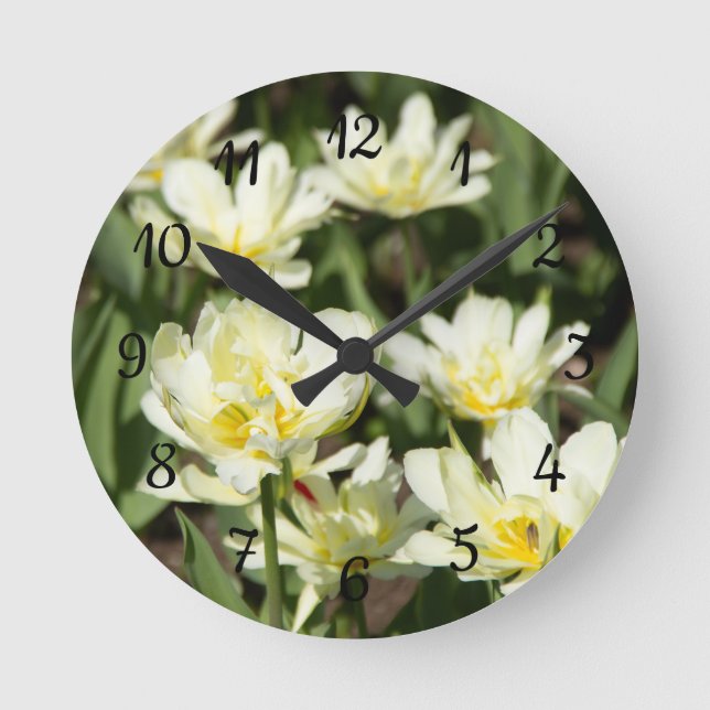 Field of white tulips Photo Round Clock (Front)