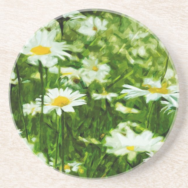 Field of White Wild Daisies Abstract Coaster (Front)