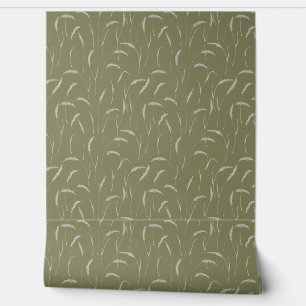 Field of Wild Grass on Sage Green Wallpaper