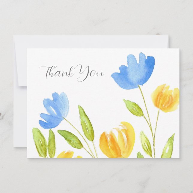Field of Yellow Blue Flowers Thank You Card (Front)