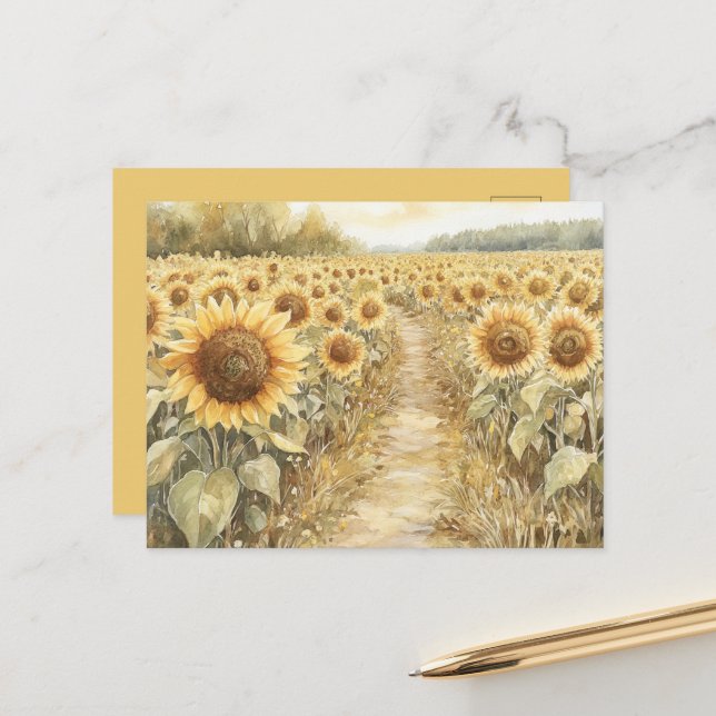 Field of Yellow Sunflowers Postcard (Front/Back In Situ)
