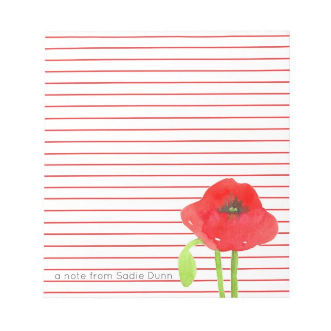Field Poppy Flower Personalised Red Lined Notepad (Front)