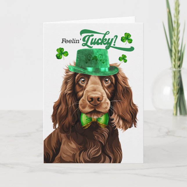 Field Spaniel Dog Feelin' Lucky St Patrick's Day Holiday Card (Front)