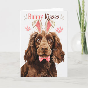 Field Spaniel Dog in Bunny Ears for Easter Holiday Card