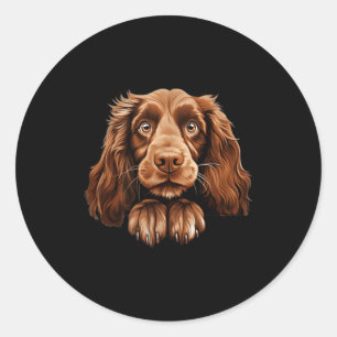 Field Spaniel Dog Mum Dad Peeking Puppy Classic Round Sticker