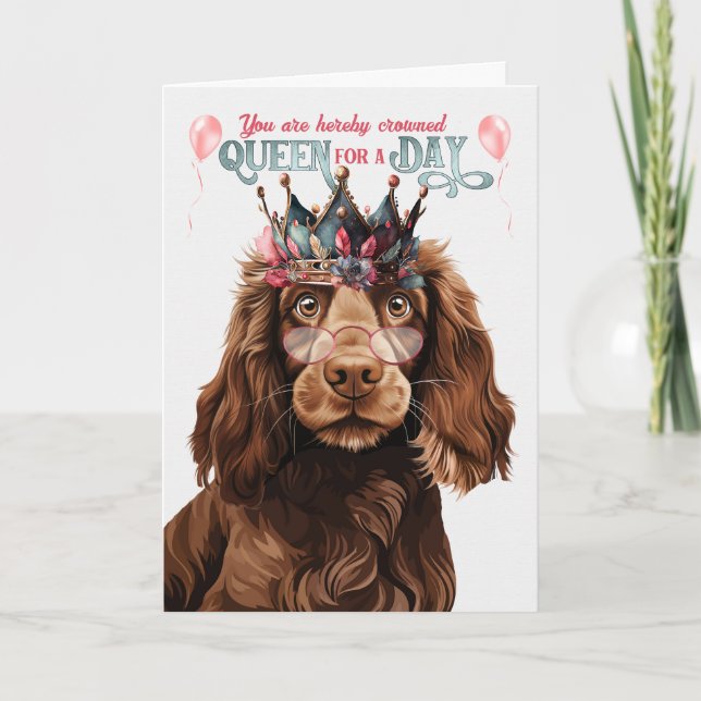 Field Spaniel Dog Queen Funny Birthday Card (Front)