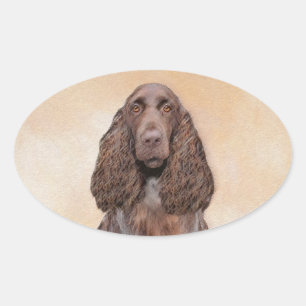 Field Spaniel Painting - Cute Original Dog Art Oval Sticker