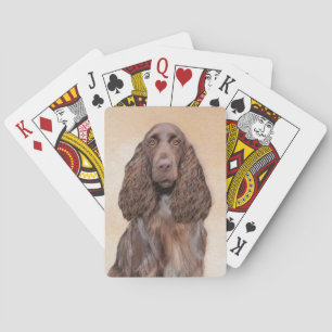 Field Spaniel Painting - Cute Original Dog Art Playing Cards