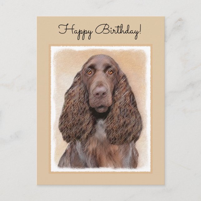 Field Spaniel Painting - Cute Original Dog Art Postcard (Front)