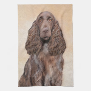 Field Spaniel Painting - Cute Original Dog Art Tea Towel