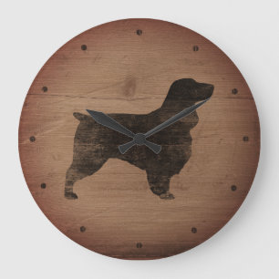 Field Spaniel Silhouette Rustic Style Large Clock