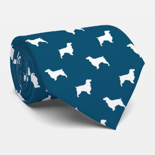 Field Spaniel Silhouettes Pattern Blue and White Tie