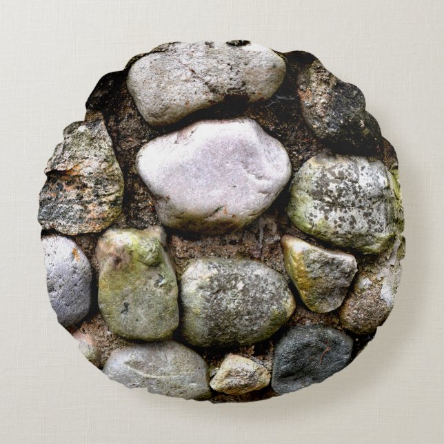 Field Stone, rocks, distressed stone, rustic stone Round Cushion (Front)
