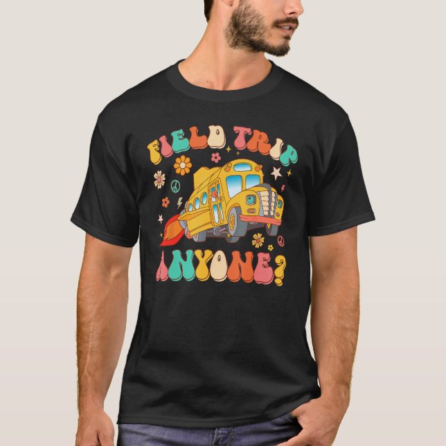 Field Trip Anyone Groovy School Bus Driver Yellow  T-Shirt (Front)