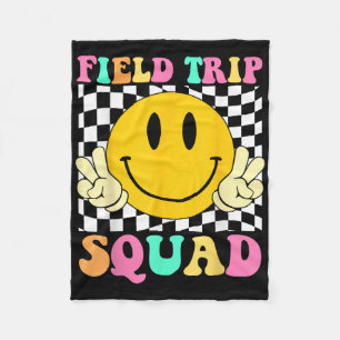 Field Trip Squad Groovy Field Day Hippie Smile Fac Fleece Blanket