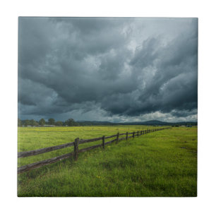 Field with a Wooden Fence Ceramic Tile