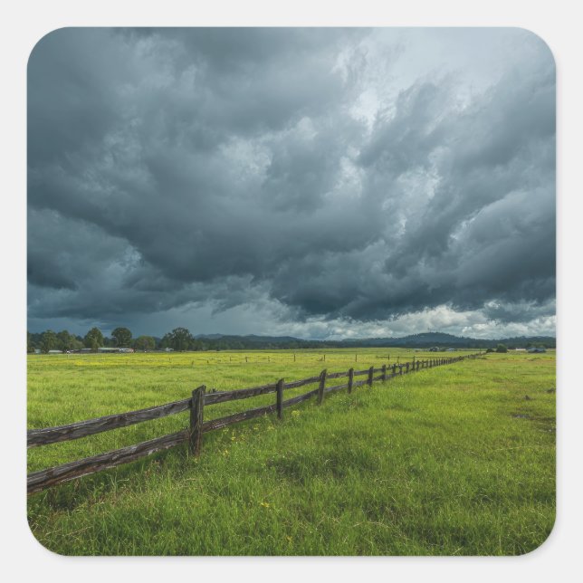 Field with a Wooden Fence Square Sticker (Front)