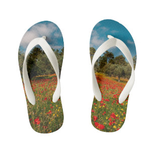 field with flowers and trees kid's thongs