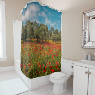 field with flowers and trees shower curtain