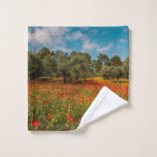 field with flowers and trees wash cloth