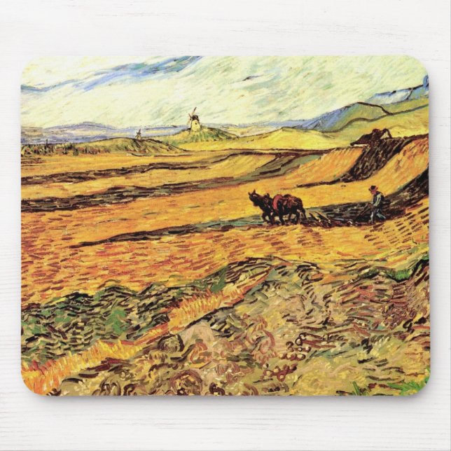 Field with Ploughman and Mill by Vincent van Gogh Mouse Pad (Front)
