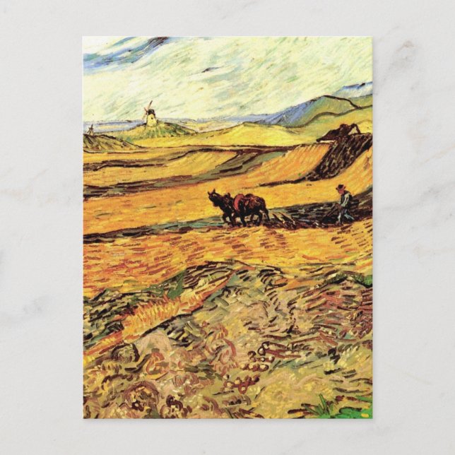 Field with Ploughman and Mill by Vincent van Gogh Postcard (Front)