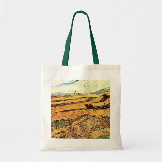 Field with Ploughman and Mill by Vincent van Gogh Tote Bag (Front)