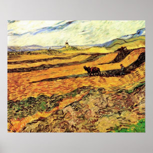 Field with Ploughman and Mill Vincent van Gogh Poster