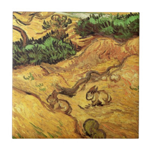 Field with Two Rabbits by Vincent van Gogh Ceramic Tile