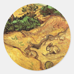 Field with Two Rabbits by Vincent van Gogh Classic Round Sticker