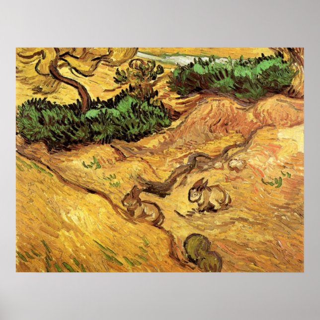 Field with Two Rabbits by Vincent van Gogh Poster (Front)