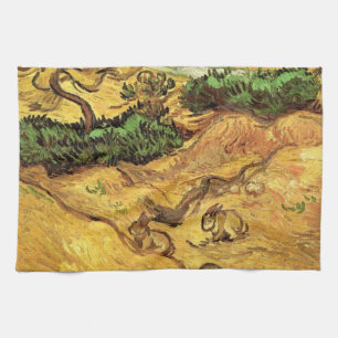 Field with Two Rabbits by Vincent van Gogh Tea Towel